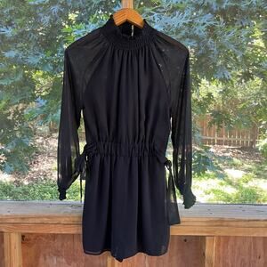 Zara Women's Black Sheer Sleeve Skirt Front Romper Size S